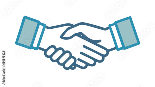 Two hands shaking in agreement with blue outlines