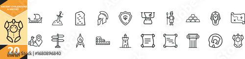 Ancient civilizations history icons set featuring hieroglyphs and artifacts vector