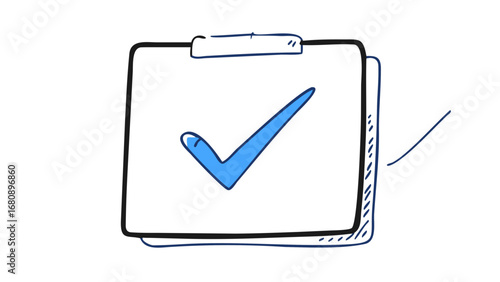 Blue checkmark on clipboard black doodle