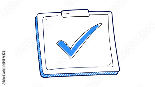 Blue checkmark on clipboard approval done