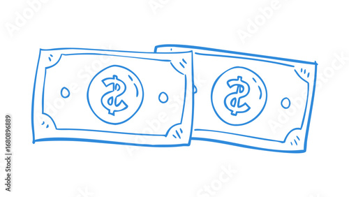 Blue dollar bills doodle money currency