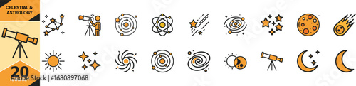 Celestial and astrology icons set for cosmic designs vector
