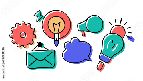 Business and office icons communication ideas