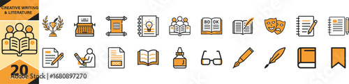 Collection of creative writing and literature icons for design vector