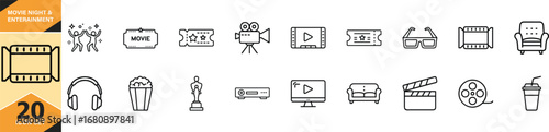 Movie night and entertainment icons set for digital media projects vector