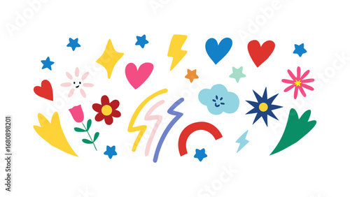 Colorful abstract shapes and symbols hearts