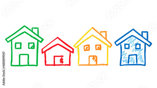 Colorful hand drawn houses icons green