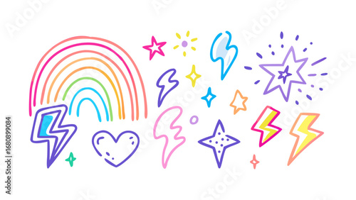 Colorful Hand Drawn Icons rainbow stars