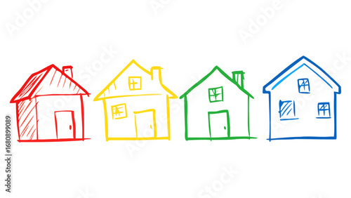 Colorful Hand Drawn Houses yellow green