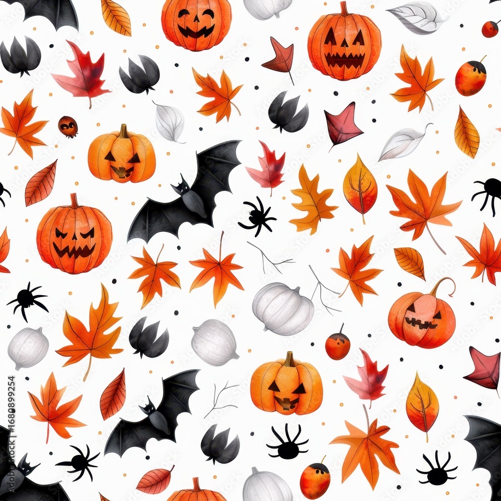 Naklejka premium Seam pattern featuring pumpkins and leaves suitable for autumn and harvest themed designs