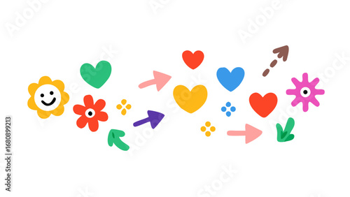 Colorful Hearts Flowers and Arrows symbols