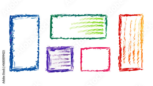Colorful sketchy crayon frames and elements borders