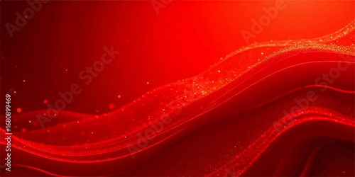 A flowing red satin fabric with a soft, wavy texture creates an elegant abstract backdrop