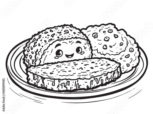 Meatloaf dinner line art illustration