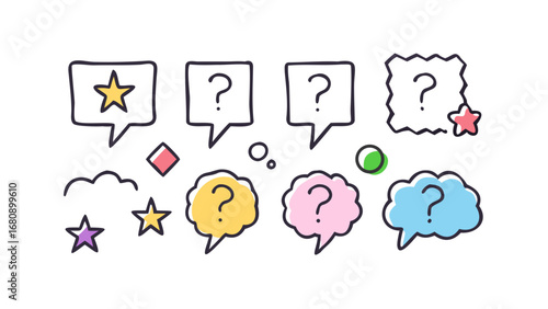 Colorful speech bubbles and stars question marks icons