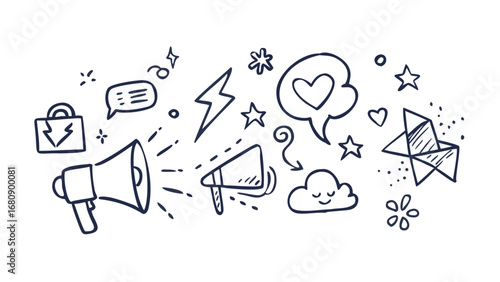 Communication doodles with icons speech bubble megaphone