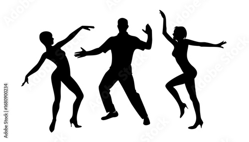 Couple dancing silhouettes in various poses dancers