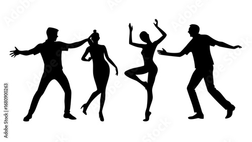 Couple dancing silhouettes in various poses dancers
