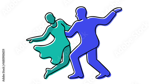 Dancing couple in blue and teal people