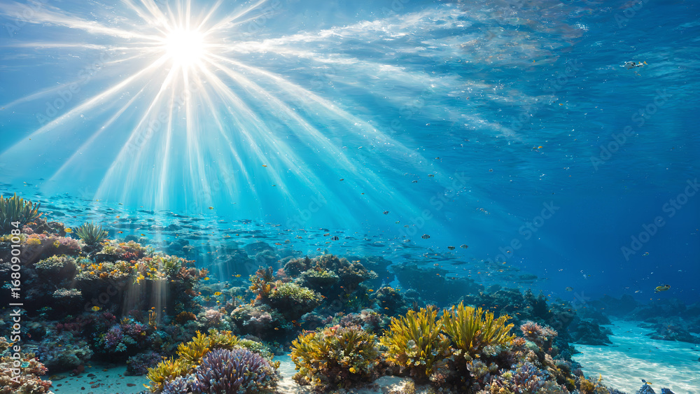 Fototapeta premium Shimmering Sun Rays Over a Coral Reef