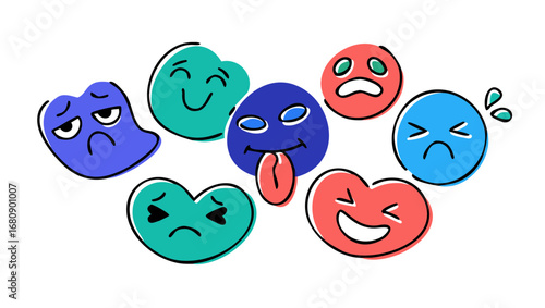 Diverse expressive emoji faces expressions emotions
