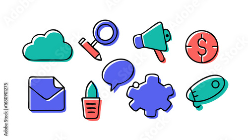 Doodle Office Icons cloud megaphone