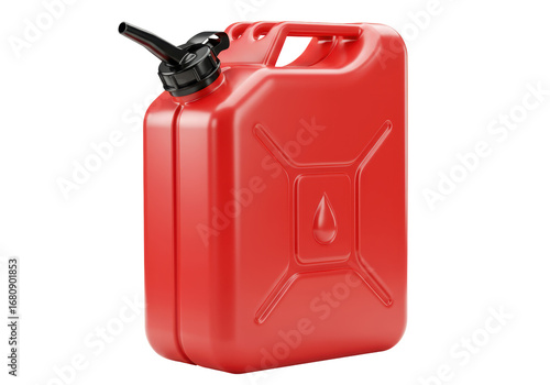 Schilderij op canvas Isolated red gas can with a black nozzle for transporting fuel, on a seamless ba
