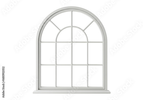 Isolated arched window frame for construction in square or rectangular shape, interior view