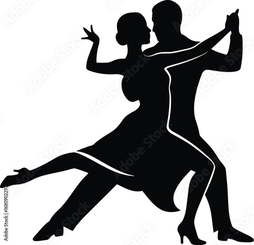 Tango dancers silhouette passionate embrace