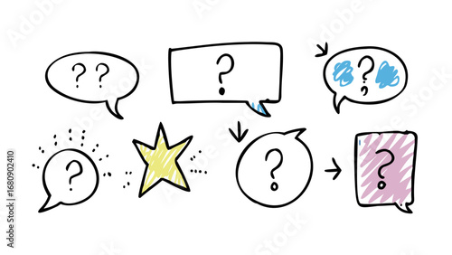 Hand drawn chat bubbles and question marks speech bubbles