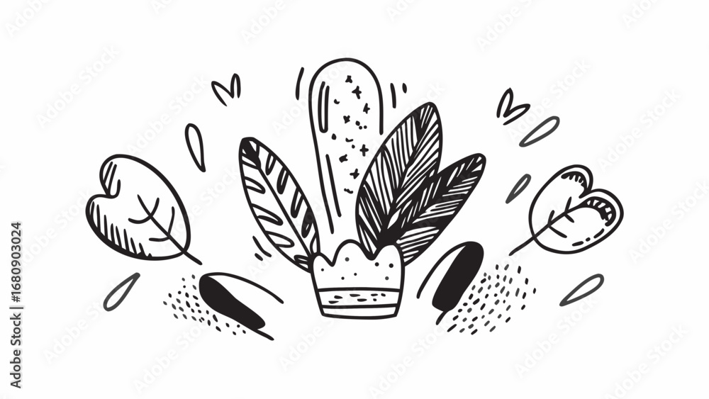 Obraz premium Hand drawn floral elements doodle leaves