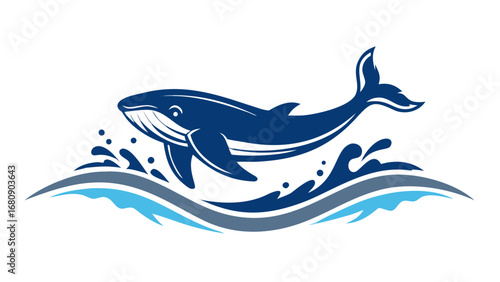 Majestic blue whale breaching ocean waves water