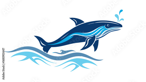 Majestic blue whale breaching ocean waves water