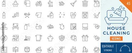 House Cleaning icon collection set. Editable stroke.