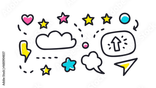 Playful doodle elements with stars and speech bubbles