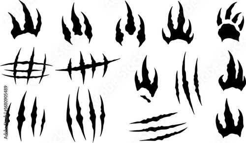 set of Claws scratches icon, Claw marks, Talons cuts animal cat, dog, tiger, lion, Vector illustration
