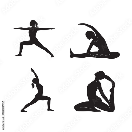 Diverse Yoga Poses Collection, Wellness and Mindfulness Vector Illustration