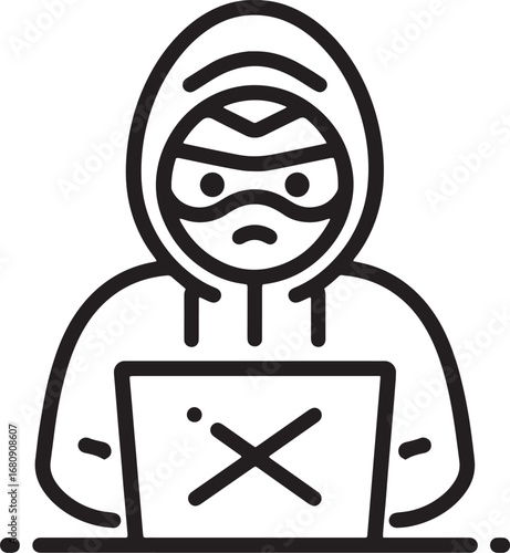 Hacker prevention icon prohibiting unauthorised access to digital security and cybercrime silhouette