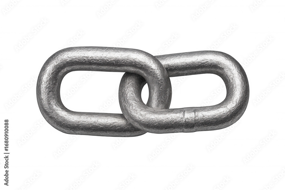 Obraz premium Close-up of two sturdy, interlocking metal chain links, showcasing strength and connection against a transparent background