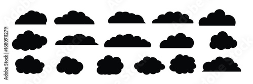 Silhouette and Line Cloud Icons Set – Versatile Vector for Weather, Sky and UI.