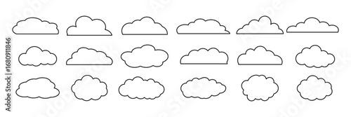 Silhouette and Line Cloud Icons Set – Versatile Vector for Weather, Sky and UI.