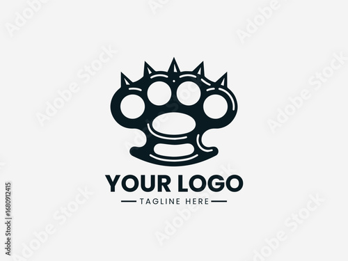 A powerful detailed black and white illustration of a spiky brass knuckle for a bold design
