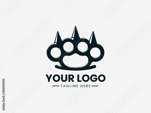 A powerful detailed black and white illustration of a spiky brass knuckle for a bold design