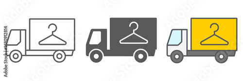 Laundry service delivery line icon, dry cleaning and vehicle, truck sign vector graphics, editable stroke linear icon, eps 10