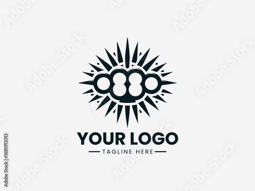 A powerful detailed black and white illustration of a spiky brass knuckle for a bold design