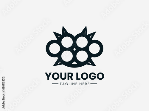 A powerful detailed black and white illustration of a spiky brass knuckle for a bold design