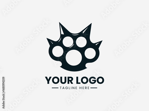 A powerful detailed black and white illustration of a spiky brass knuckle for a bold design