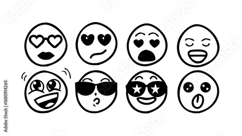 Black doodle emoji faces illustration vector