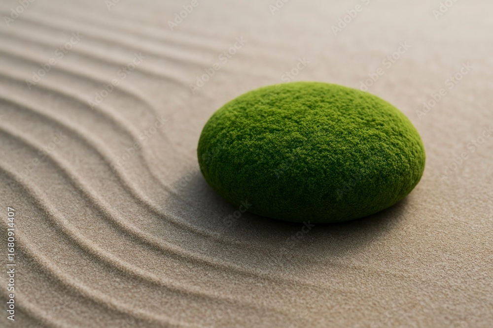 Obraz premium Zen Concept with Moss-Covered Stone on Sand