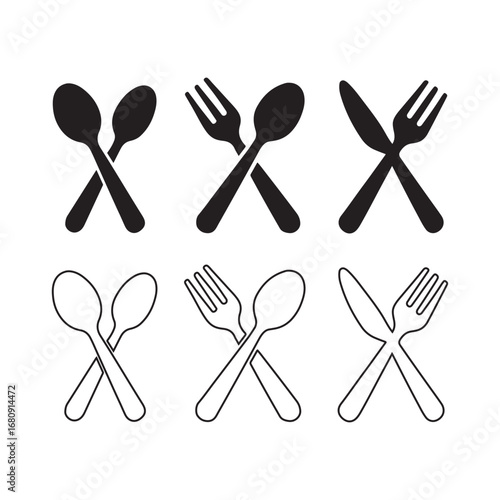 cutlery icons set for restaurant and dining vector art illustration